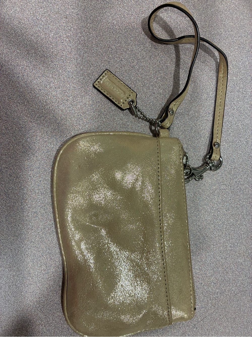 Coach Tan Metallic Finish Leather Wristlet